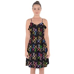 Scissors Pattern Colorful Prismatic Ruffle Detail Chiffon Dress