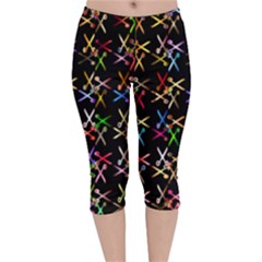 Scissors Pattern Colorful Prismatic Velvet Capri Leggings  by HermanTelo