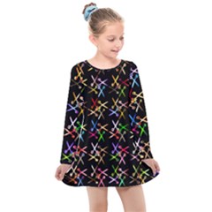 Scissors Pattern Colorful Prismatic Kids  Long Sleeve Dress