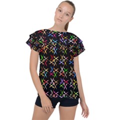 Scissors Pattern Colorful Prismatic Ruffle Collar Chiffon Blouse