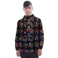 Scissors Pattern Colorful Prismatic Men s Front Pocket Pullover Windbreaker by HermanTelo