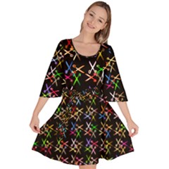 Scissors Pattern Colorful Prismatic Velour Kimono Dress by HermanTelo