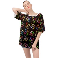 Scissors Pattern Colorful Prismatic Oversized Chiffon Top by HermanTelo