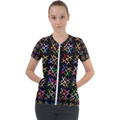 Scissors Pattern Colorful Prismatic Short Sleeve Zip Up Jacket