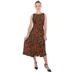 Onyx Orange Summer Blooms   Midi Tie-back Chiffon Dress by 1dsign