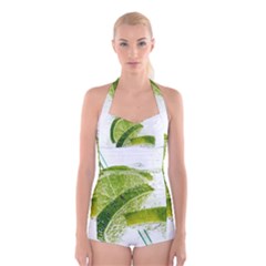 Lime Club Soda Drink Cocktail Boyleg Halter Swimsuit  by Pakrebo