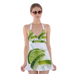 Lime Club Soda Drink Cocktail Halter Dress Swimsuit  by Pakrebo