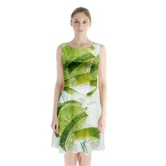 Lime Club Soda Drink Cocktail Sleeveless Waist Tie Chiffon Dress by Pakrebo