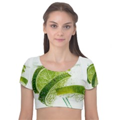 Lime Club Soda Drink Cocktail Velvet Short Sleeve Crop Top  by Pakrebo