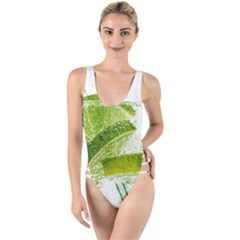 Lime Club Soda Drink Cocktail High Leg Strappy Swimsuit by Pakrebo