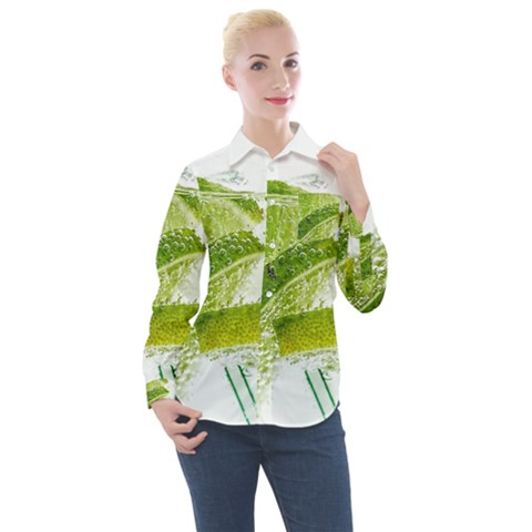 Lime Club Soda Drink Cocktail Women s Long Sleeve Pocket Shirt by Pakrebo