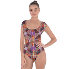 Decorated Colorful Bright Pattern Short Sleeve Leotard 