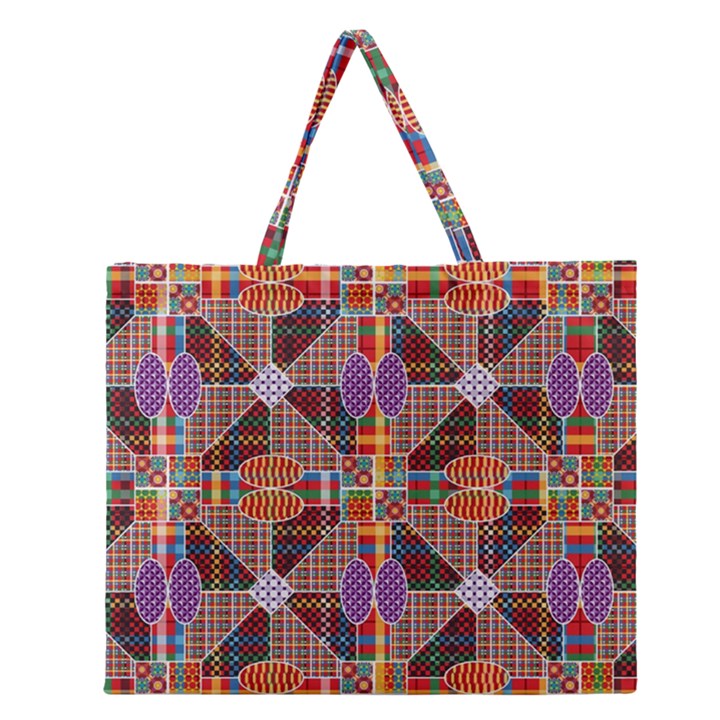 Decorated Colorful Bright Pattern Zipper Large Tote Bag