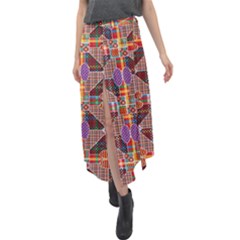 Decorated Colorful Bright Pattern Velour Split Maxi Skirt