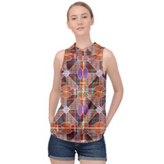 Decorated Colorful Bright Pattern High Neck Satin Top by Pakrebo