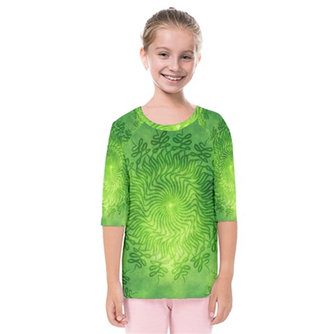 Pagan Mandala Seamless Tileable Green Kids  Quarter Sleeve Raglan Tee by Pakrebo