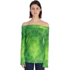 Pagan Mandala Seamless Tileable Green Off Shoulder Long Sleeve Top by Pakrebo