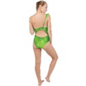 Pagan Mandala Seamless Tileable Green Frilly One Shoulder Swimsuit View2