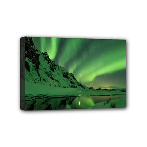 Snow Winter White Cold Weather Green Aurora Mini Canvas 6  X 4  (stretched) by Pakrebo