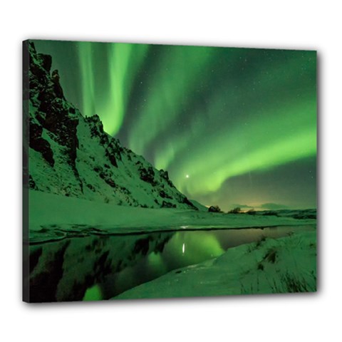 Snow Winter White Cold Weather Green Aurora Canvas 24  X 20  (stretched) by Pakrebo