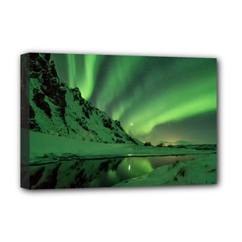 Snow Winter White Cold Weather Green Aurora Deluxe Canvas 18  X 12  (stretched) by Pakrebo