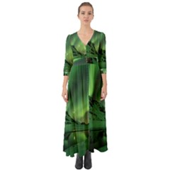 Snow Winter White Cold Weather Green Aurora Button Up Boho Maxi Dress by Pakrebo