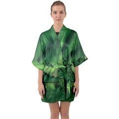 Snow Winter White Cold Weather Green Aurora Quarter Sleeve Kimono Robe by Pakrebo