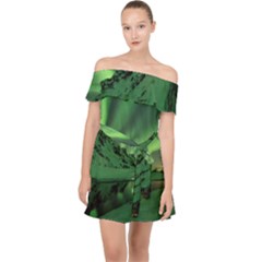 Snow Winter White Cold Weather Green Aurora Off Shoulder Chiffon Dress