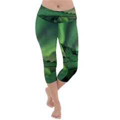 Snow Winter White Cold Weather Green Aurora Lightweight Velour Capri Yoga Leggings by Pakrebo