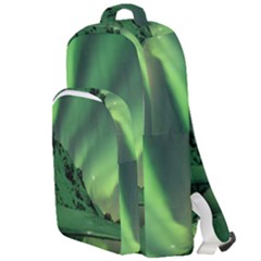 Snow Winter White Cold Weather Green Aurora Double Compartment Backpack by Pakrebo