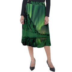 Snow Winter White Cold Weather Green Aurora Classic Velour Midi Skirt  by Pakrebo