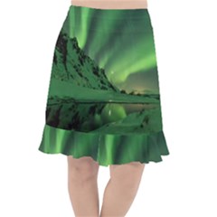 Snow Winter White Cold Weather Green Aurora Fishtail Chiffon Skirt by Pakrebo