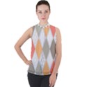 Non Seamless Pattern Diamond Shape Mock Neck Chiffon Sleeveless Top View1