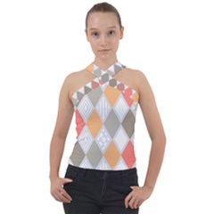 Non Seamless Pattern Diamond Shape Cross Neck Velour Top