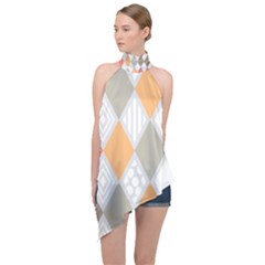 Non Seamless Pattern Diamond Shape Halter Asymmetric Satin Top by Pakrebo