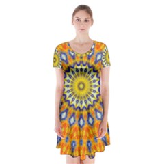 Fractal Kaleidoscope Mandala Short Sleeve V-neck Flare Dress by Pakrebo