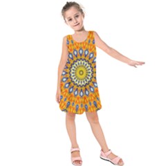 Fractal Kaleidoscope Mandala Kids  Sleeveless Dress by Pakrebo