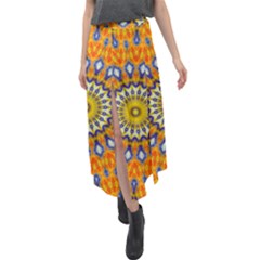 Fractal Kaleidoscope Mandala Velour Split Maxi Skirt