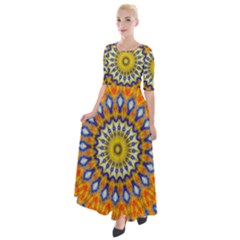 Fractal Kaleidoscope Mandala Half Sleeves Maxi Dress