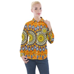 Fractal Kaleidoscope Mandala Women s Long Sleeve Pocket Shirt