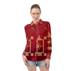 Background Objects Stylized Long Sleeve Chiffon Shirt