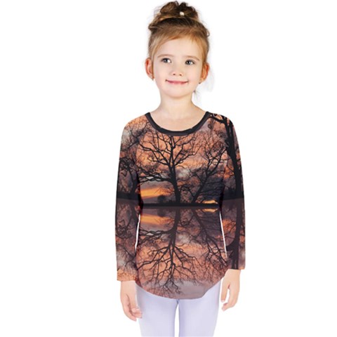 Aurora Sunset Sun Landscape Kids  Long Sleeve Tee by Pakrebo