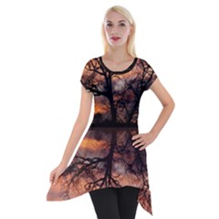 Aurora Sunset Sun Landscape Short Sleeve Side Drop Tunic by Pakrebo