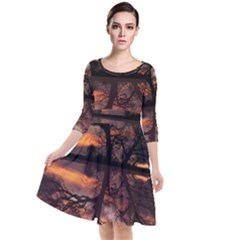 Aurora Sunset Sun Landscape Quarter Sleeve Waist Band Dress by Pakrebo