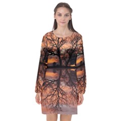 Aurora Sunset Sun Landscape Long Sleeve Chiffon Shift Dress  by Pakrebo