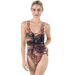 Aurora Sunset Sun Landscape High Leg Strappy Swimsuit by Pakrebo