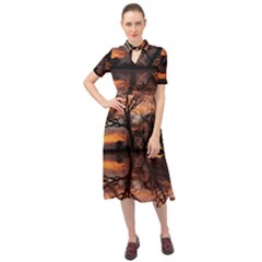 Aurora Sunset Sun Landscape Keyhole Neckline Chiffon Dress by Pakrebo