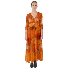 Pumpkin Halloween Fall Thanksgiving Button Up Boho Maxi Dress by Pakrebo