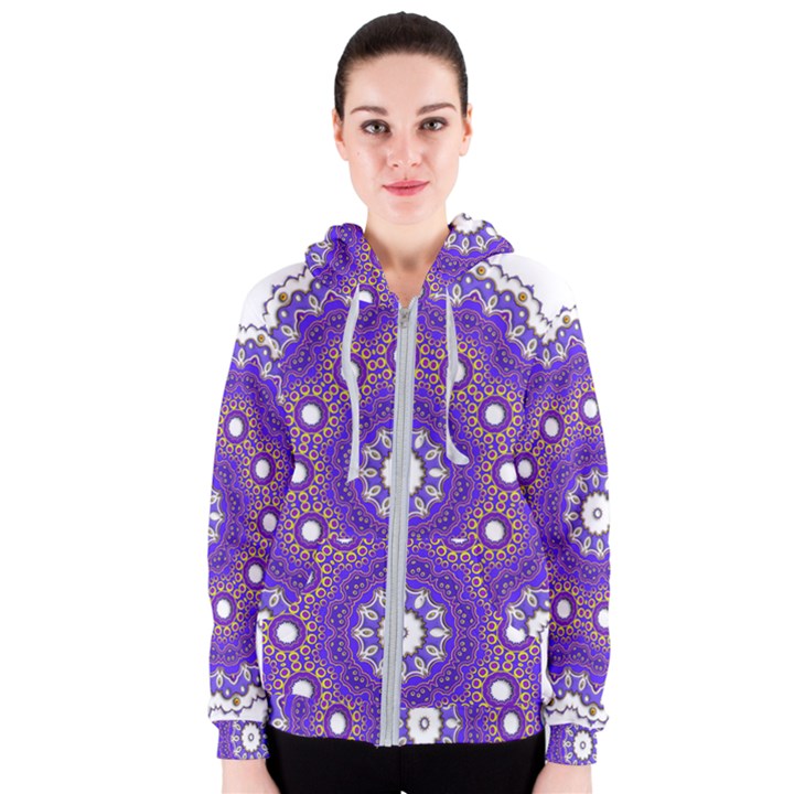 Mandala Abstract Design Pattern Blue Women s Zipper Hoodie