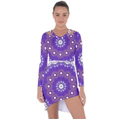 Mandala Abstract Design Pattern Blue Asymmetric Cut-Out Shift Dress